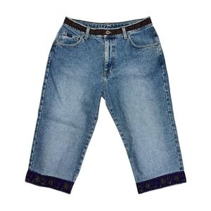 Vintage 90s Express Blues Capri‎ Jeans w/ Tapestry Trim – Size 11/12